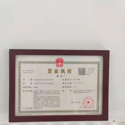 Company business license in China displayed on the wall