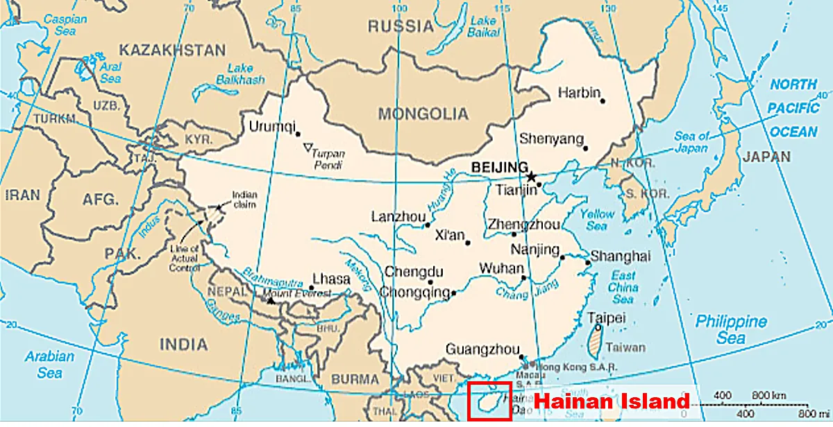 Mapa Kine i lokacija Hainana
